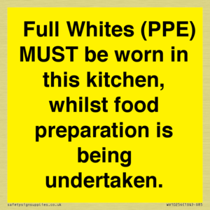  Full Whites (PPE) MUST be worn in this kitchen, whilst food preparation is being undertaken.